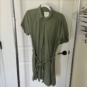 Abercrombie & Fitch Olive Green Button-Front Shirt Dress